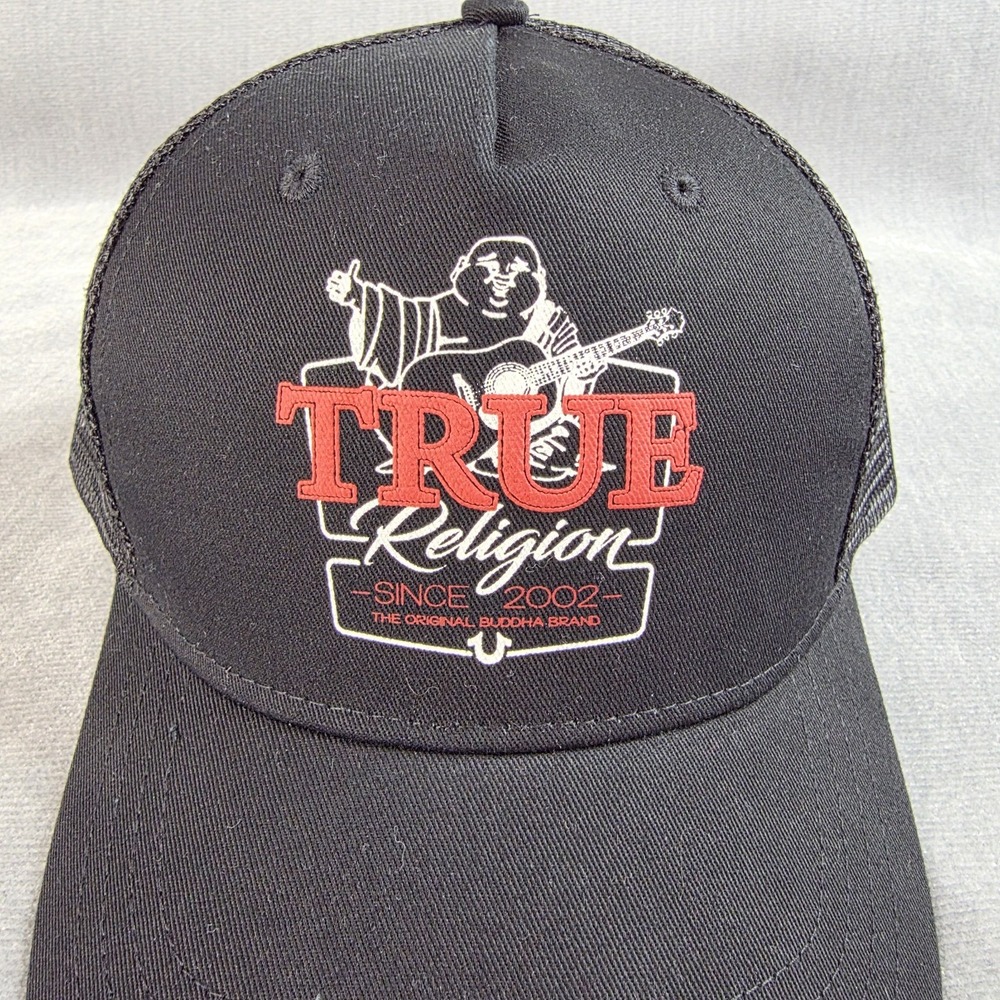 True Religion Hat Cap Snap Back One Size Black Original Buddha  Trucker Mens NWT